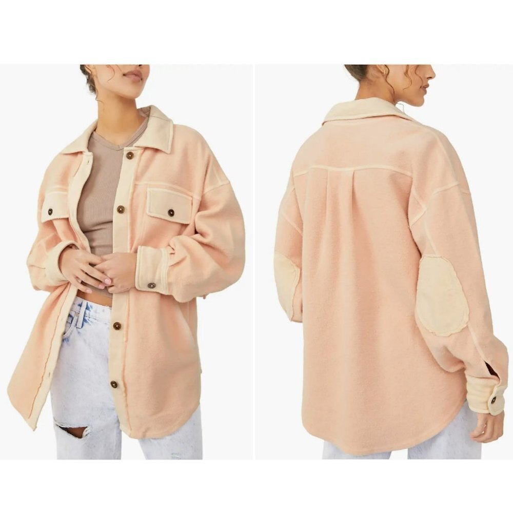 New Free People We the Free Ruby Fleece Pink Cotton Shirt Jacket Size M